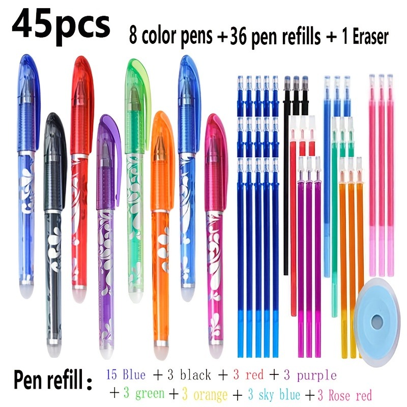 Home Office Student - 45 pièces/ensemble stylos effaçables 8 couleurs